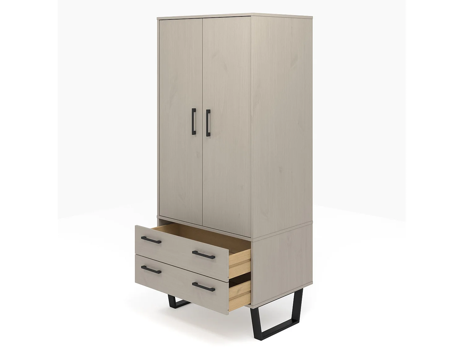 Texas 2-Door & 2-Drawer Grey-Wax Wardrobe, Deep Industrial Design