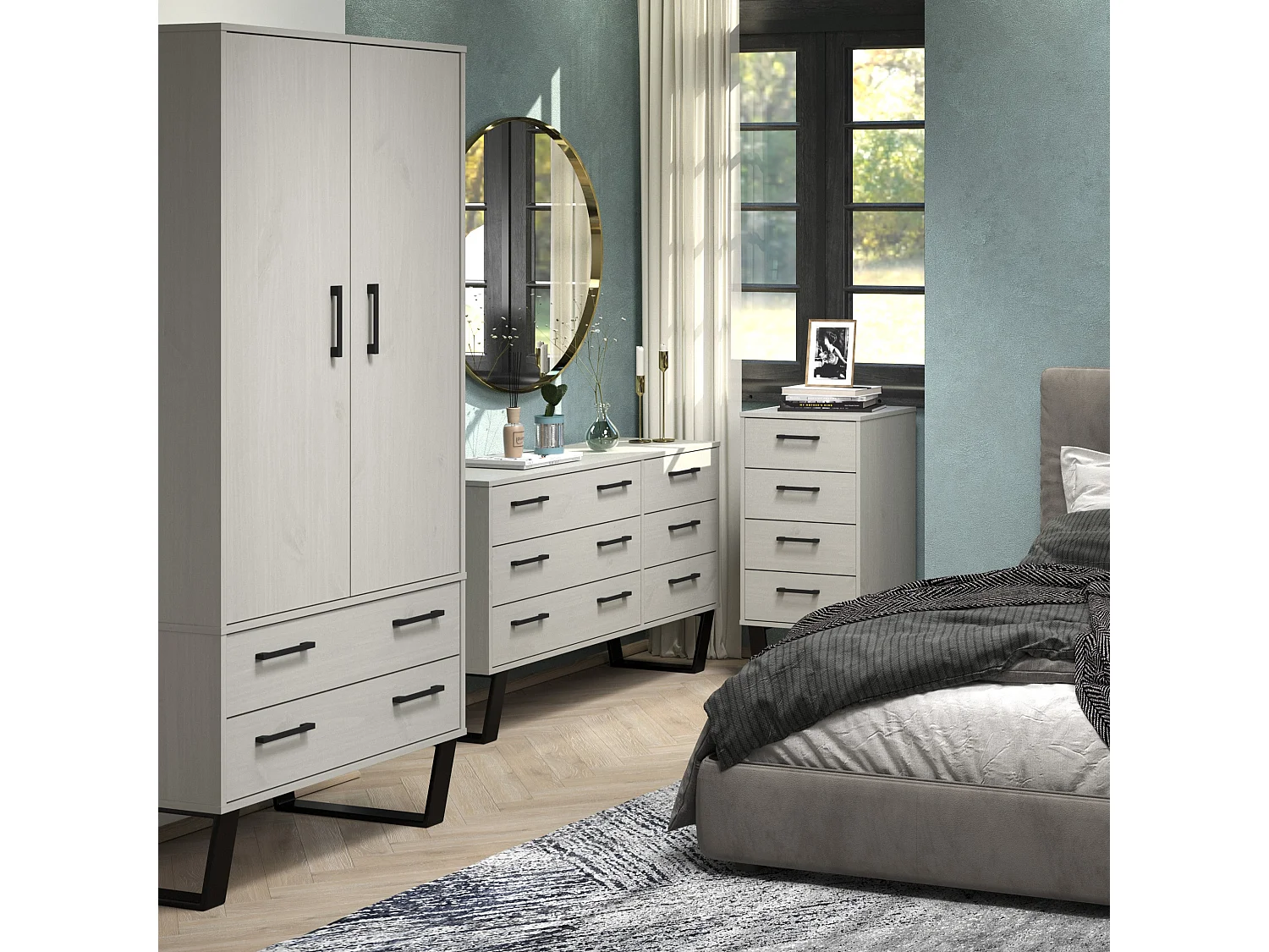 Texas 2-Door & 2-Drawer Grey-Wax Wardrobe, Deep Industrial Design