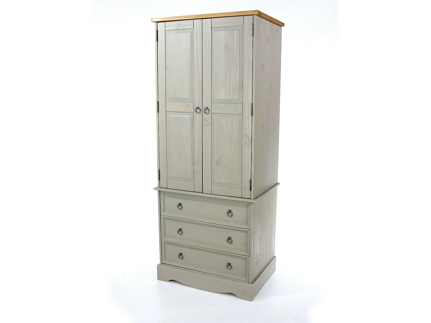 Corona 2-Door & 3-Drawer Rustic Wardrobe, Hanging Rail & Wax Finish