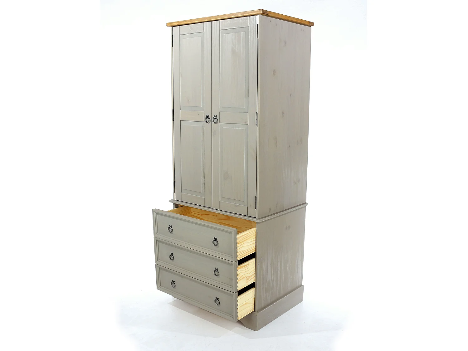 Corona 2-Door & 3-Drawer Rustic Wardrobe, Hanging Rail & Wax Finish