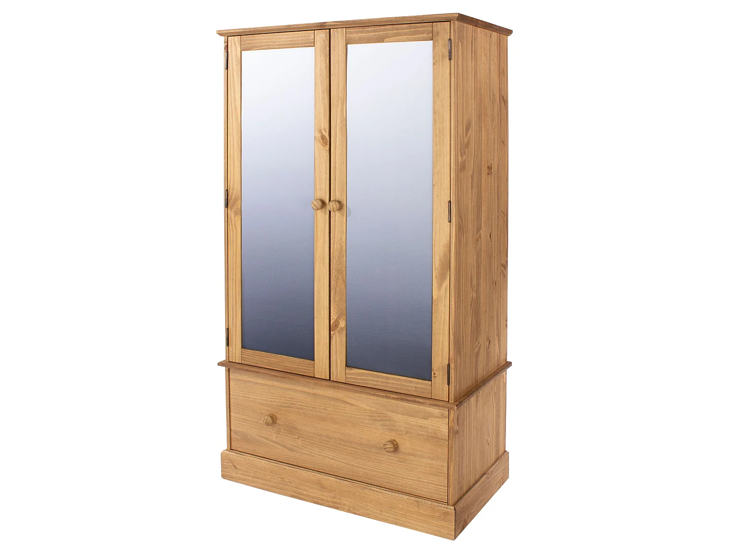 Cotswold 2-Door & 1-Drawer Mirrored Wardrobe, Rustic Wax Finish