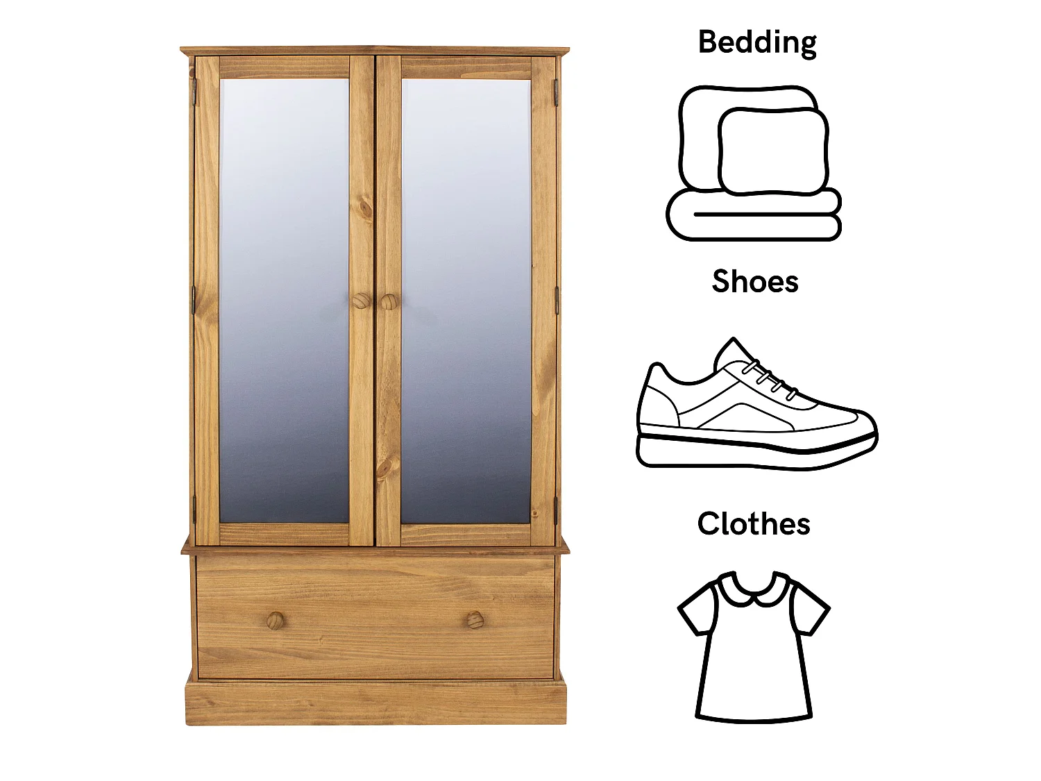 Cotswold 2-Door & 1-Drawer Mirrored Wardrobe, Rustic Wax Finish