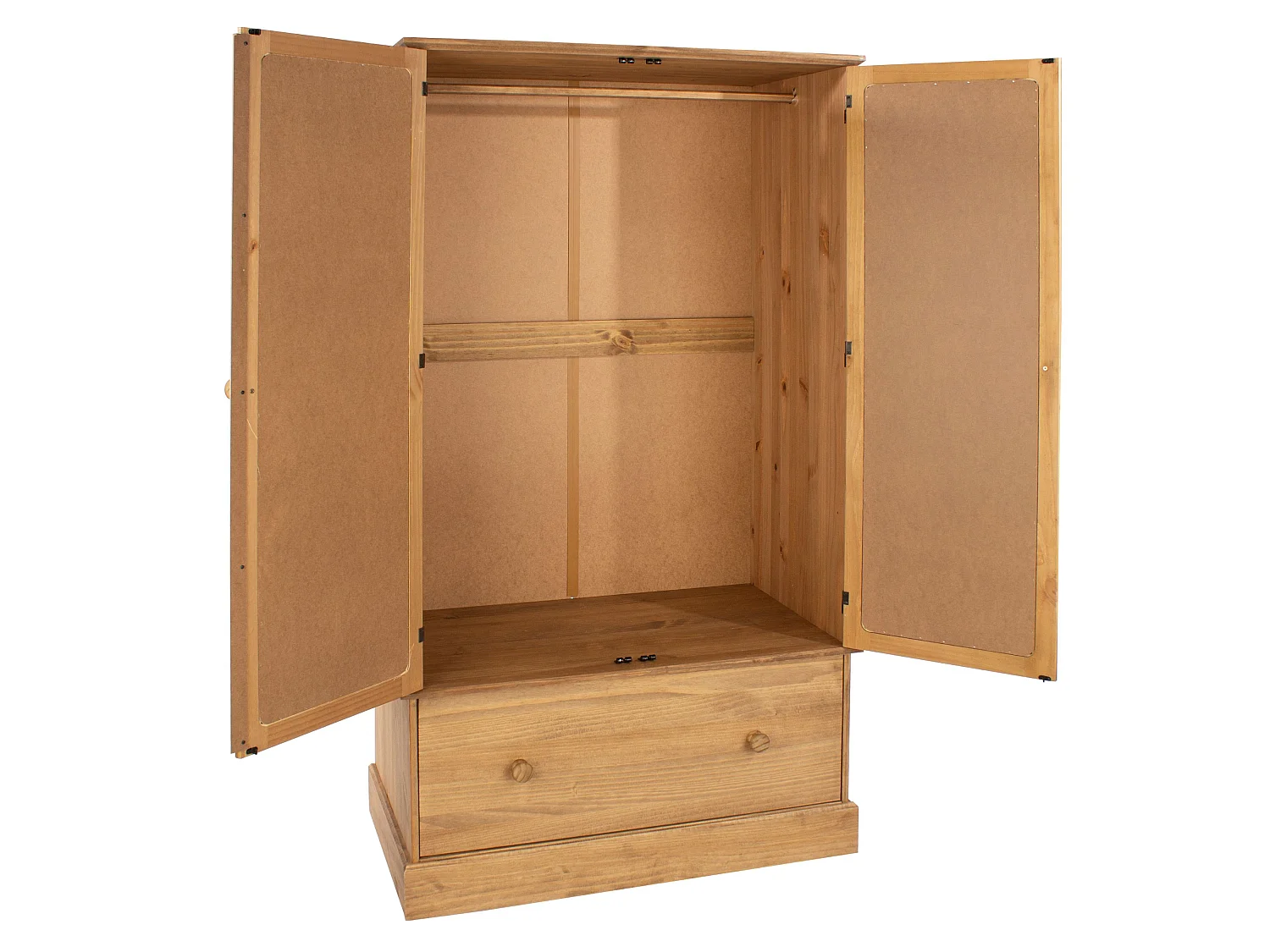 Cotswold 2-Door & 1-Drawer Mirrored Wardrobe, Rustic Wax Finish