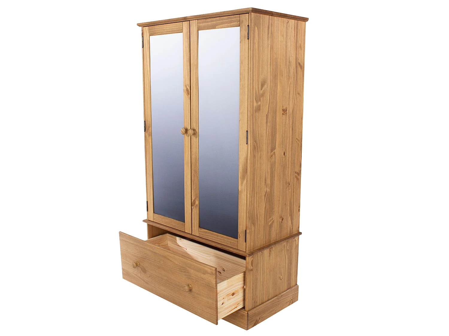Cotswold 2-Door & 1-Drawer Mirrored Wardrobe, Rustic Wax Finish