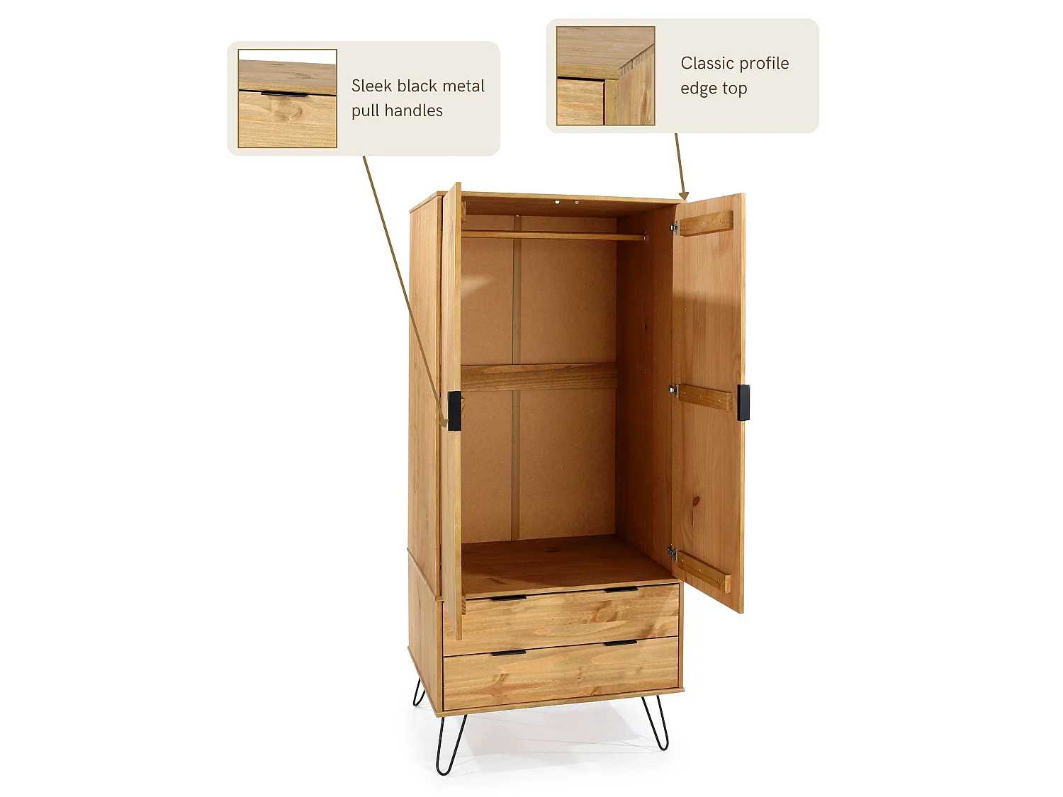 Augusta 2-Door, 2-Drawer Wardrobe, Industrial Finish