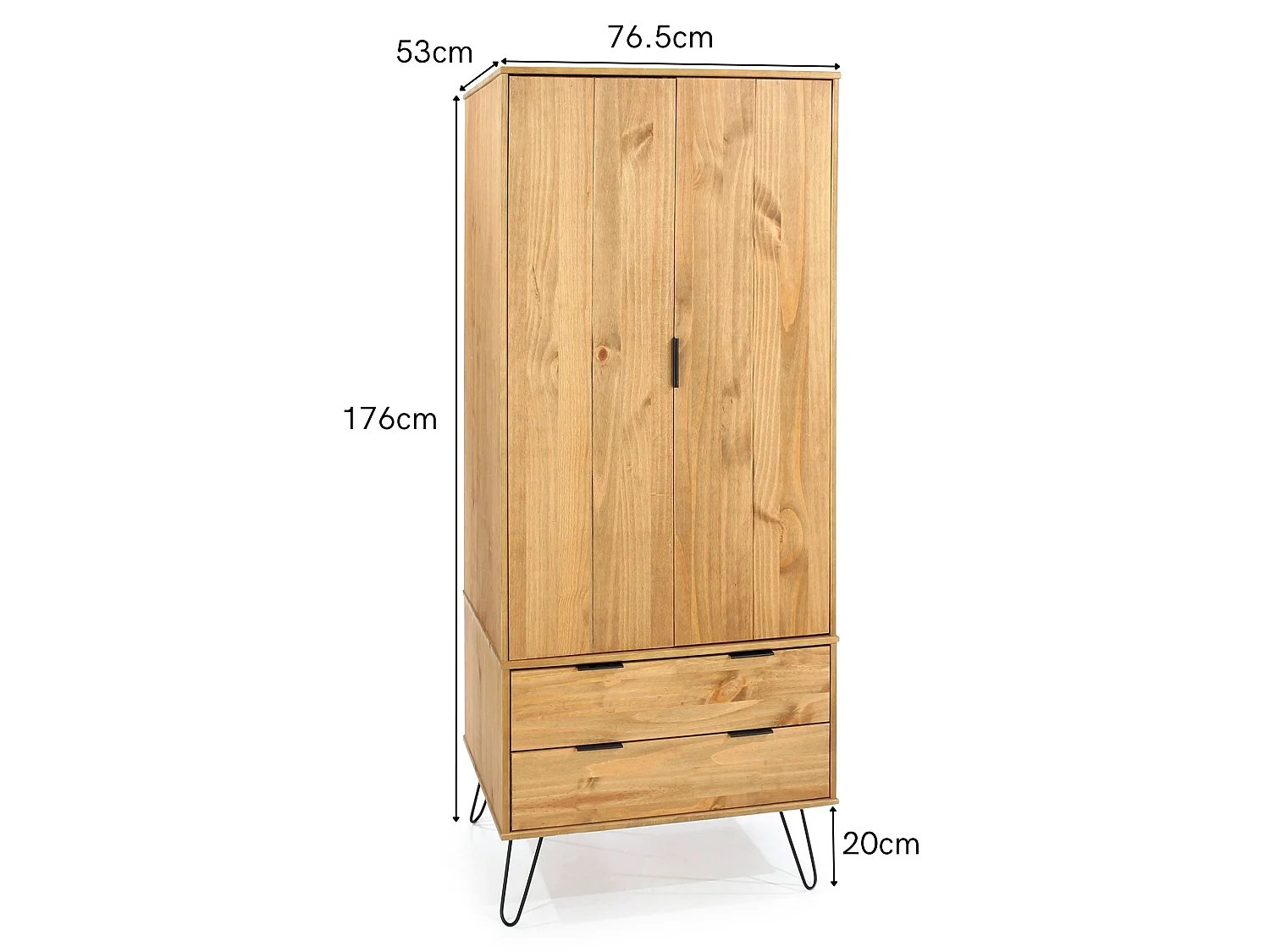 Augusta 2-Door, 2-Drawer Wardrobe, Industrial Finish