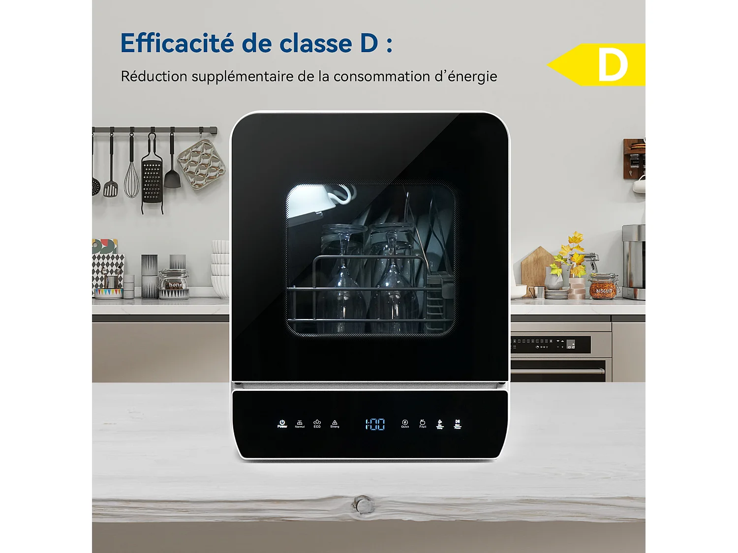Mini Lave-Vaisselle de Comptoir - PULUOMIS - 6+1 Programmes, Double Entrée d’Eau, Séchage PTC, Économie d’Eau, Classe D - Noir