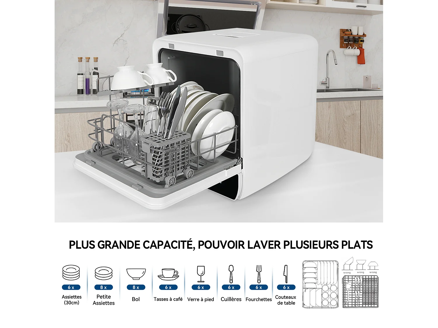 Mini Lave-Vaisselle de Comptoir - PULUOMIS - 6+1 Programmes, Double Entrée d’Eau, Séchage PTC, Économie d’Eau, Classe D - Noir