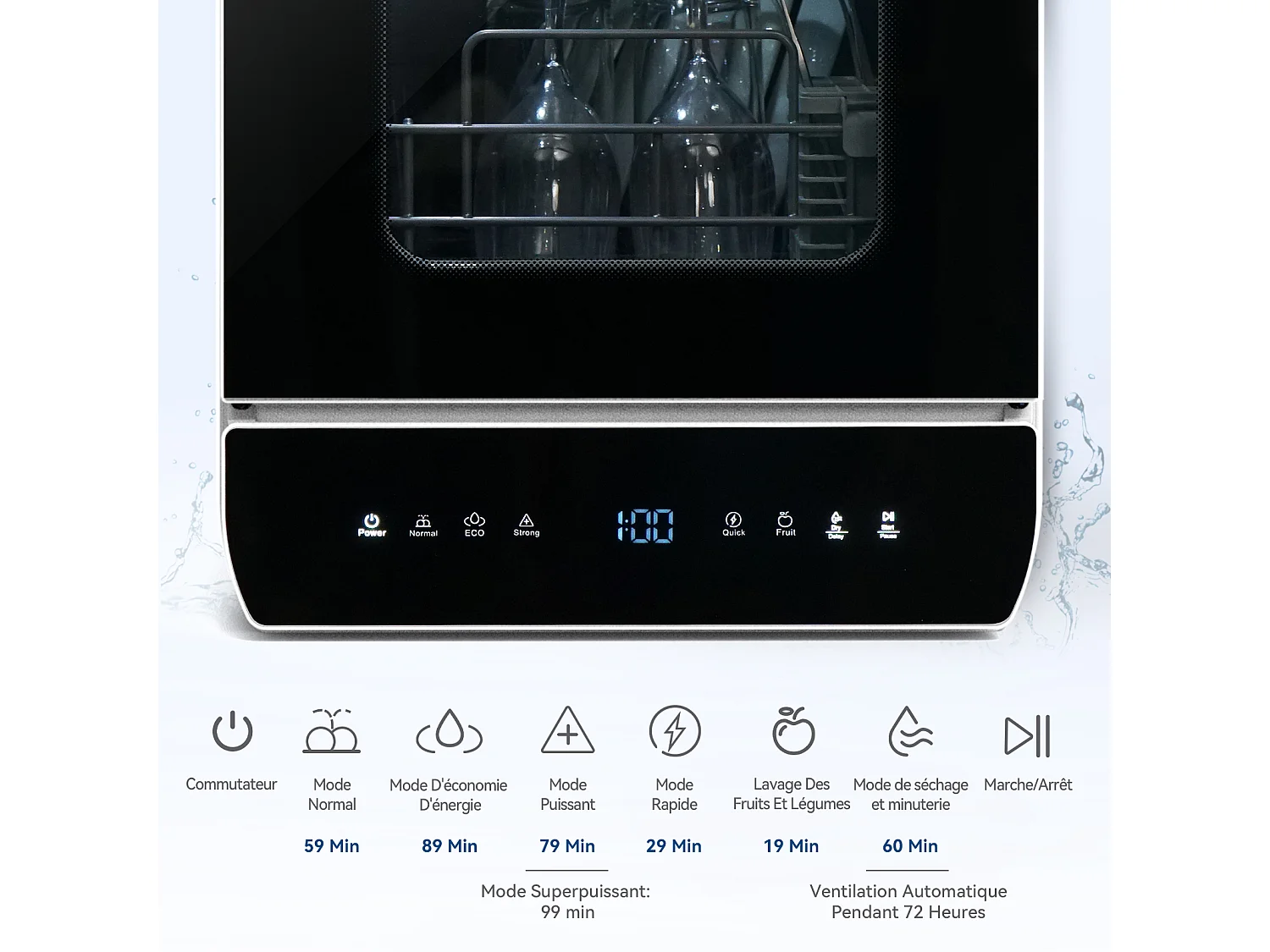 Mini Lave-Vaisselle de Comptoir - PULUOMIS - 6+1 Programmes, Double Entrée d’Eau, Séchage PTC, Économie d’Eau, Classe D - Noir