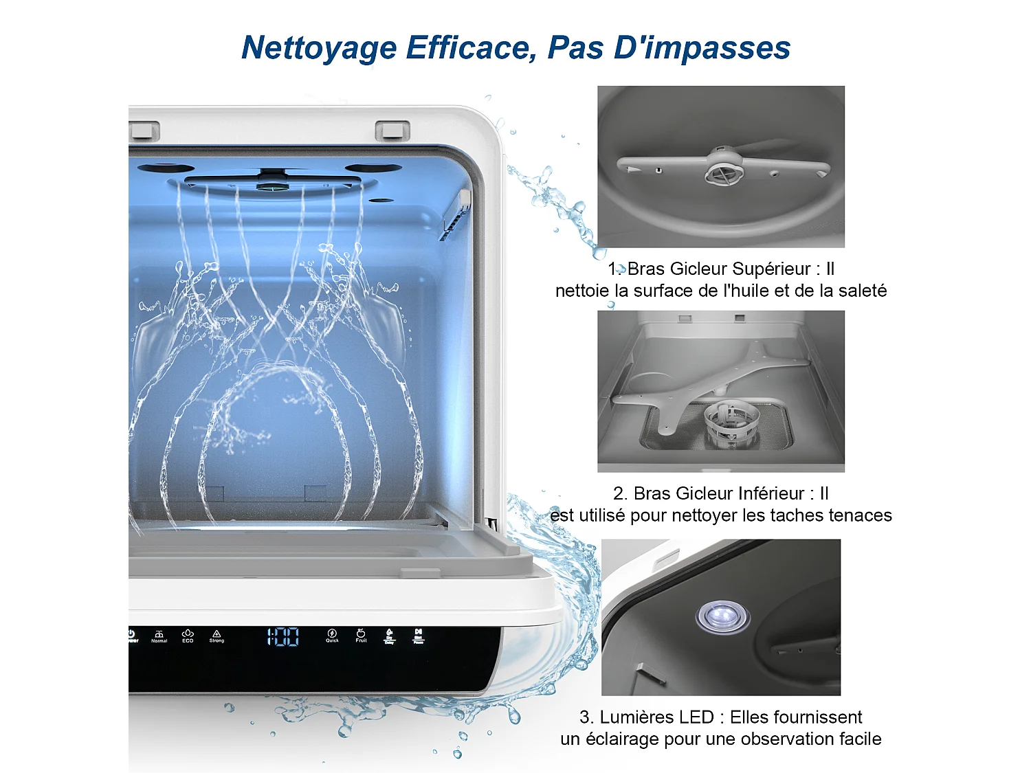 Mini Lave-Vaisselle de Comptoir - PULUOMIS - 6+1 Programmes, Double Entrée d’Eau, Séchage PTC, Économie d’Eau, Classe D - Noir