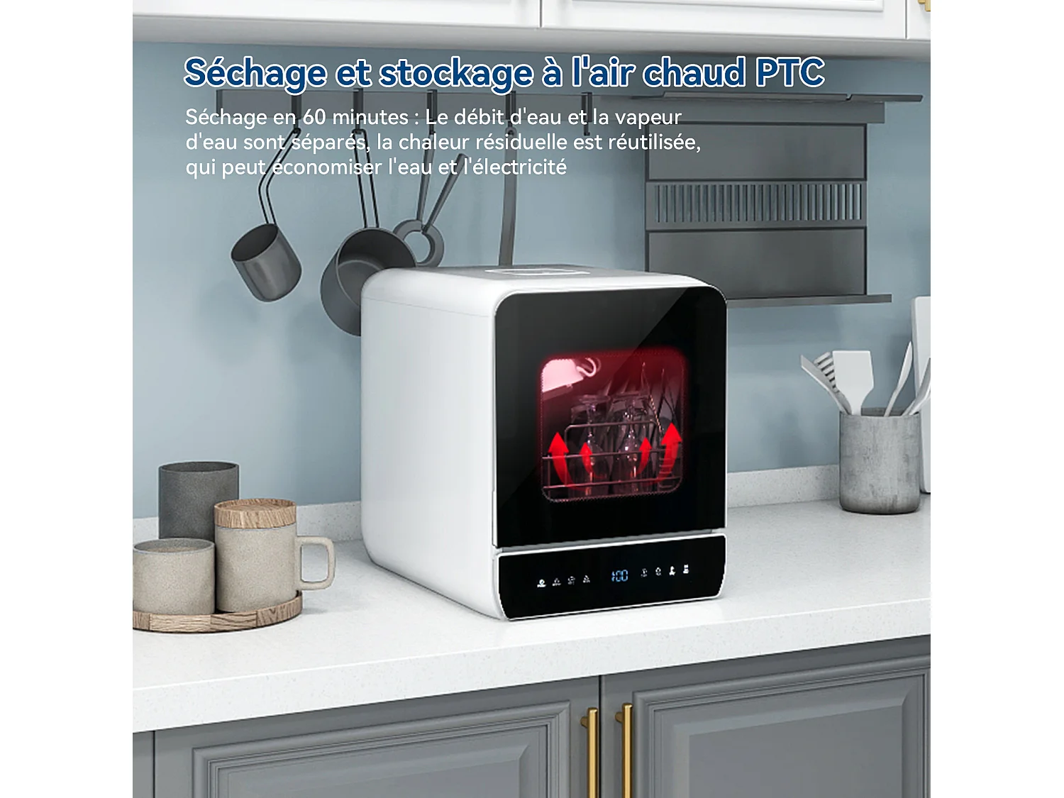 Mini Lave-Vaisselle de Comptoir - PULUOMIS - 6+1 Programmes, Double Entrée d’Eau, Séchage PTC, Économie d’Eau, Classe D - Noir