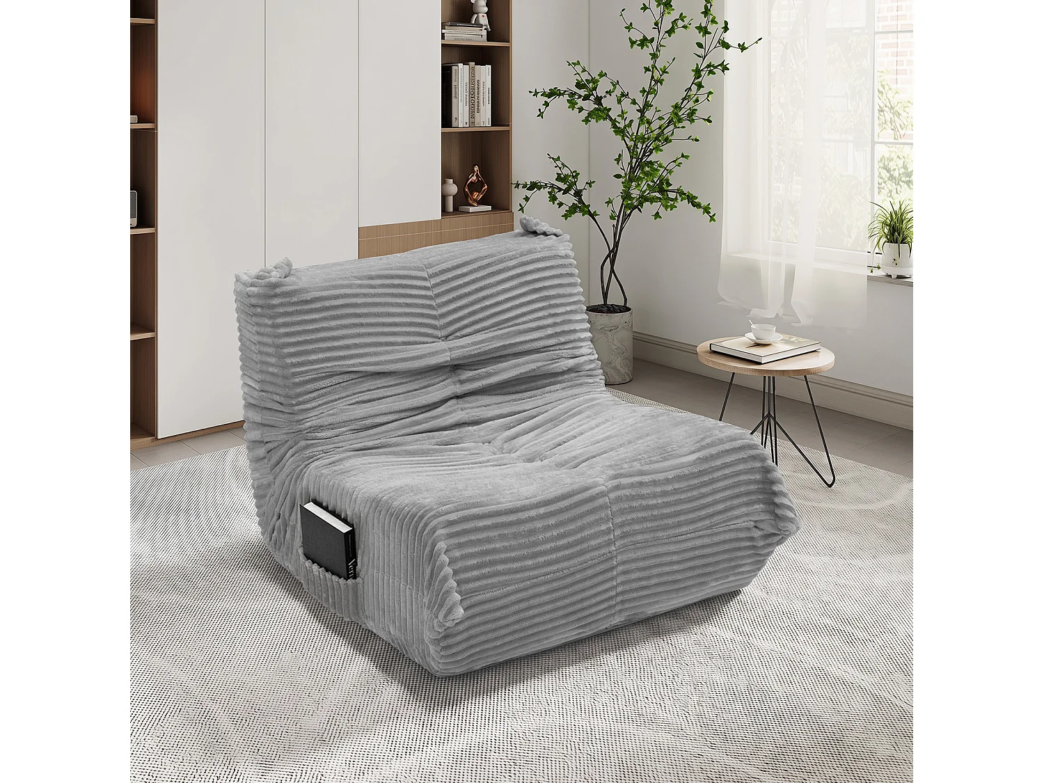 Pouf salon en flanelle - 91x100x65cm gris clair - Ergonomique, Mousse 30D Haute Densité