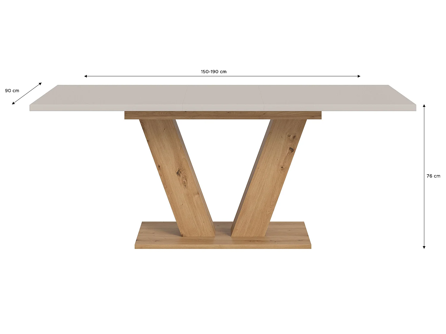 Table de salle à manger MOTION  (lxhxp : env. 150x76x90 cm)avec plateau cachemire/ pied en V aspect chêne