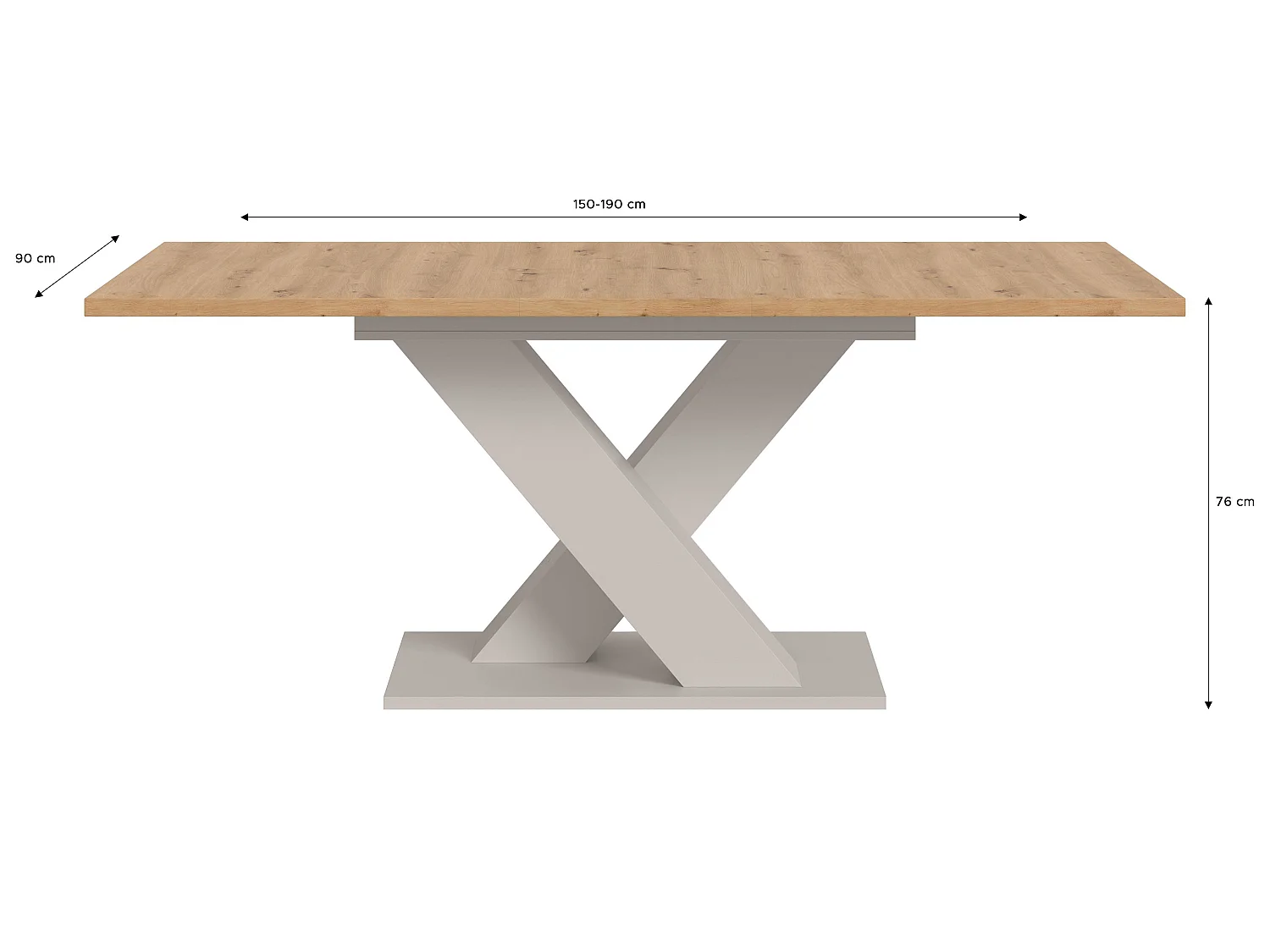 Table de salle à manger MOTION (lxhxp : env. 150x76x90 cm) avec plateau  aspect chêne/ pied en X  cachemire