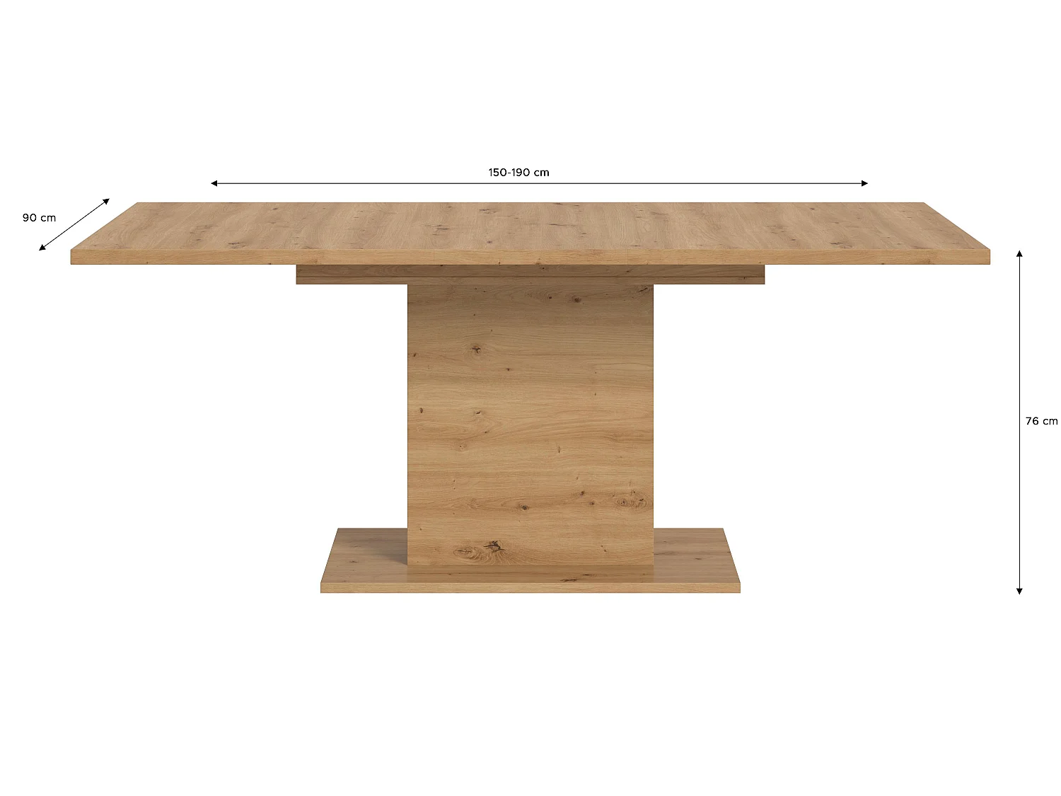 Table de salle à manger MOTION (lxhxp : env. 150x76x90 cm) avec plateau / pied central aspect chêne oak