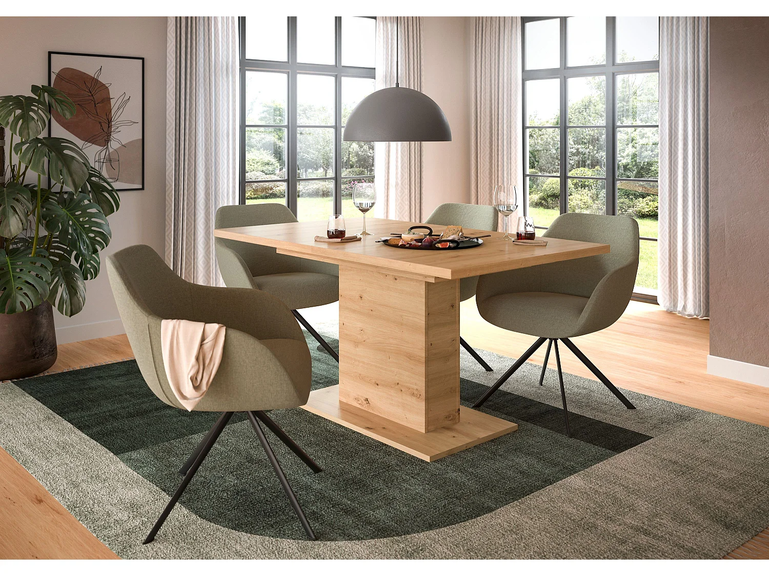 Table de salle à manger MOTION (lxhxp : env. 150x76x90 cm) avec plateau / pied central aspect chêne oak