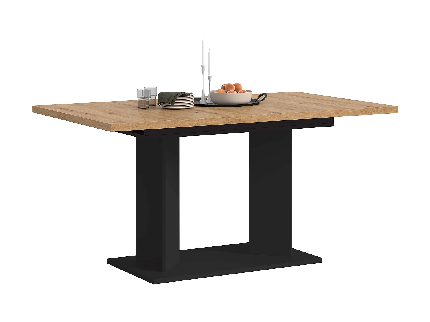 Table de salle à manger GUSTAV (lxhxp : env. 190x76x90 cm) avec plateau chêne artisan/pied en U noir