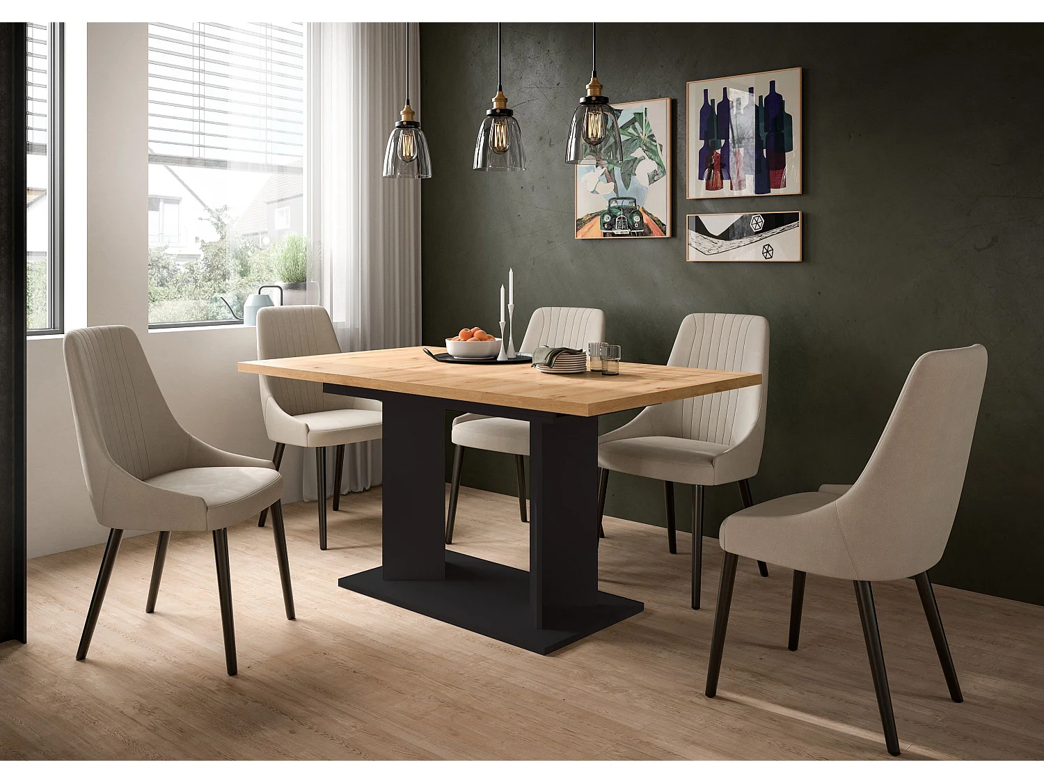 Table de salle à manger GUSTAV (lxhxp : env. 190x76x90 cm) avec plateau chêne artisan/pied en U noir