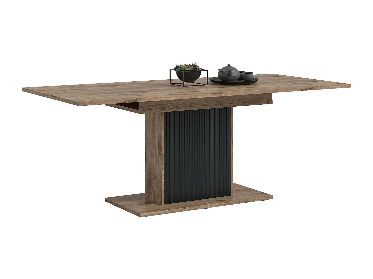 Table de salle à manger CHESS   (lxhxp : env. 160x75x90 cm) avec plateau  chêne nox  /pied noir