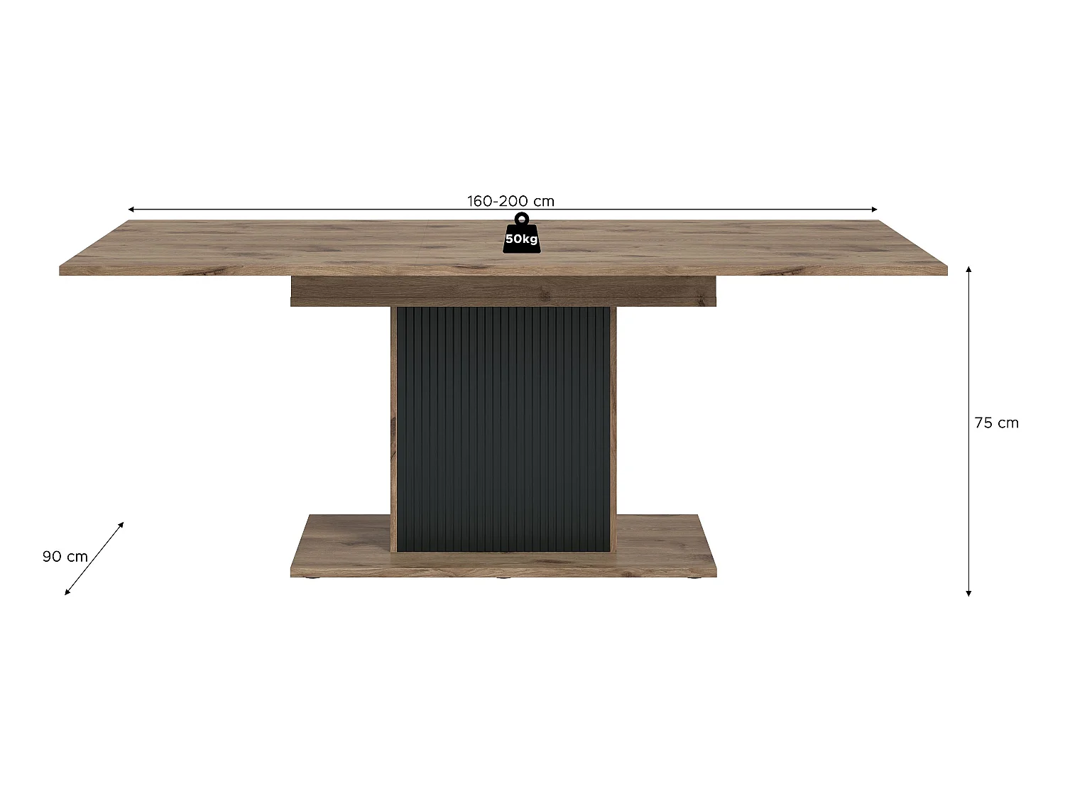 Table de salle à manger CHESS   (lxhxp : env. 160x75x90 cm) avec plateau  chêne nox  /pied noir