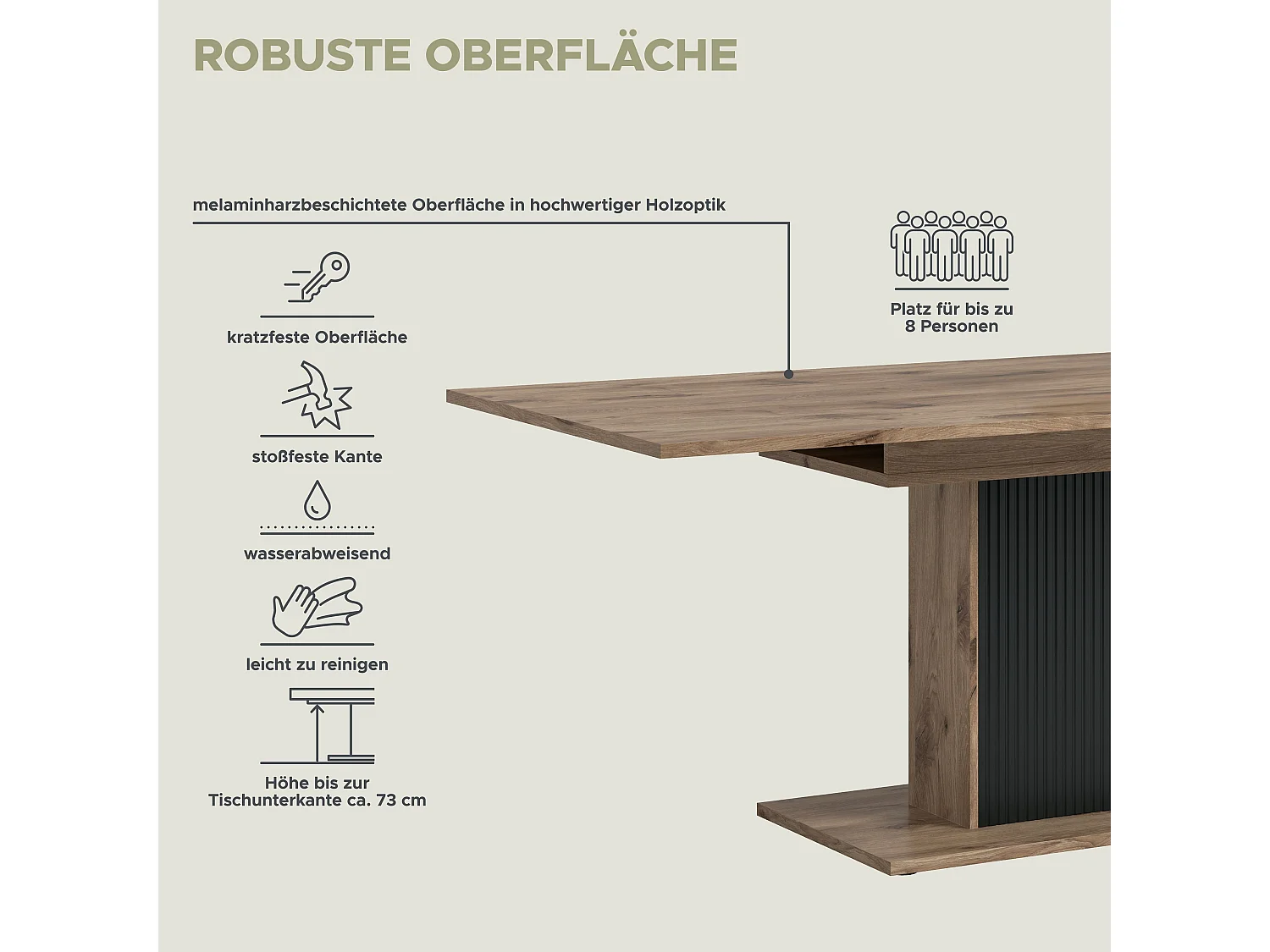 Table de salle à manger CHESS   (lxhxp : env. 160x75x90 cm) avec plateau  chêne nox  /pied noir