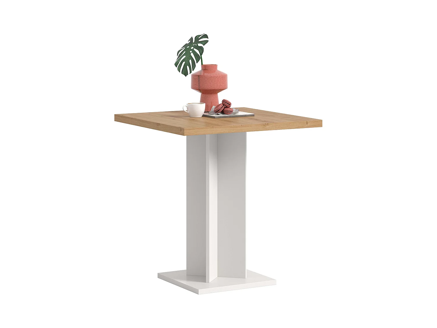 Table de salle à manger GUSTAV  (lxhxp : env. 70x76x70 cm) avec plateau chêne artisan/ pied blanc