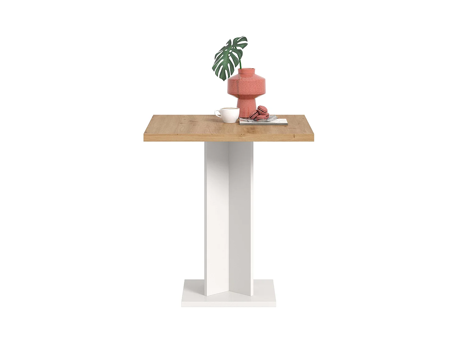 Table de salle à manger GUSTAV  (lxhxp : env. 70x76x70 cm) avec plateau chêne artisan/ pied blanc