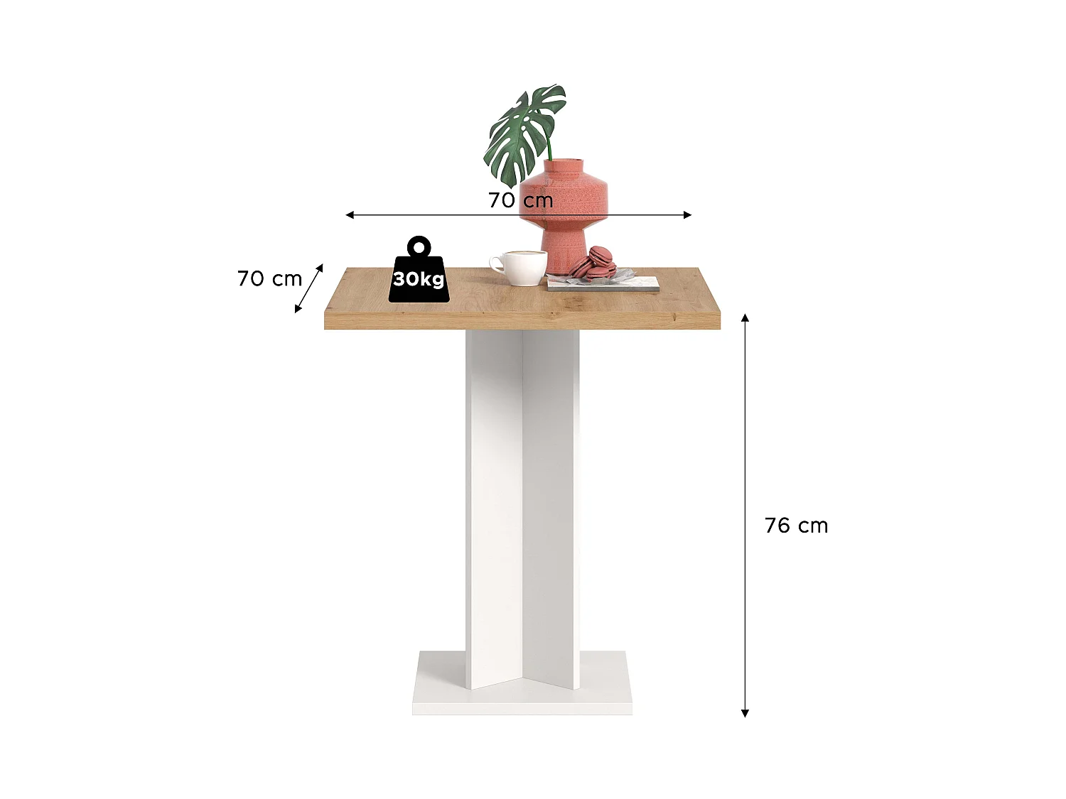 Table de salle à manger GUSTAV  (lxhxp : env. 70x76x70 cm) avec plateau chêne artisan/ pied blanc