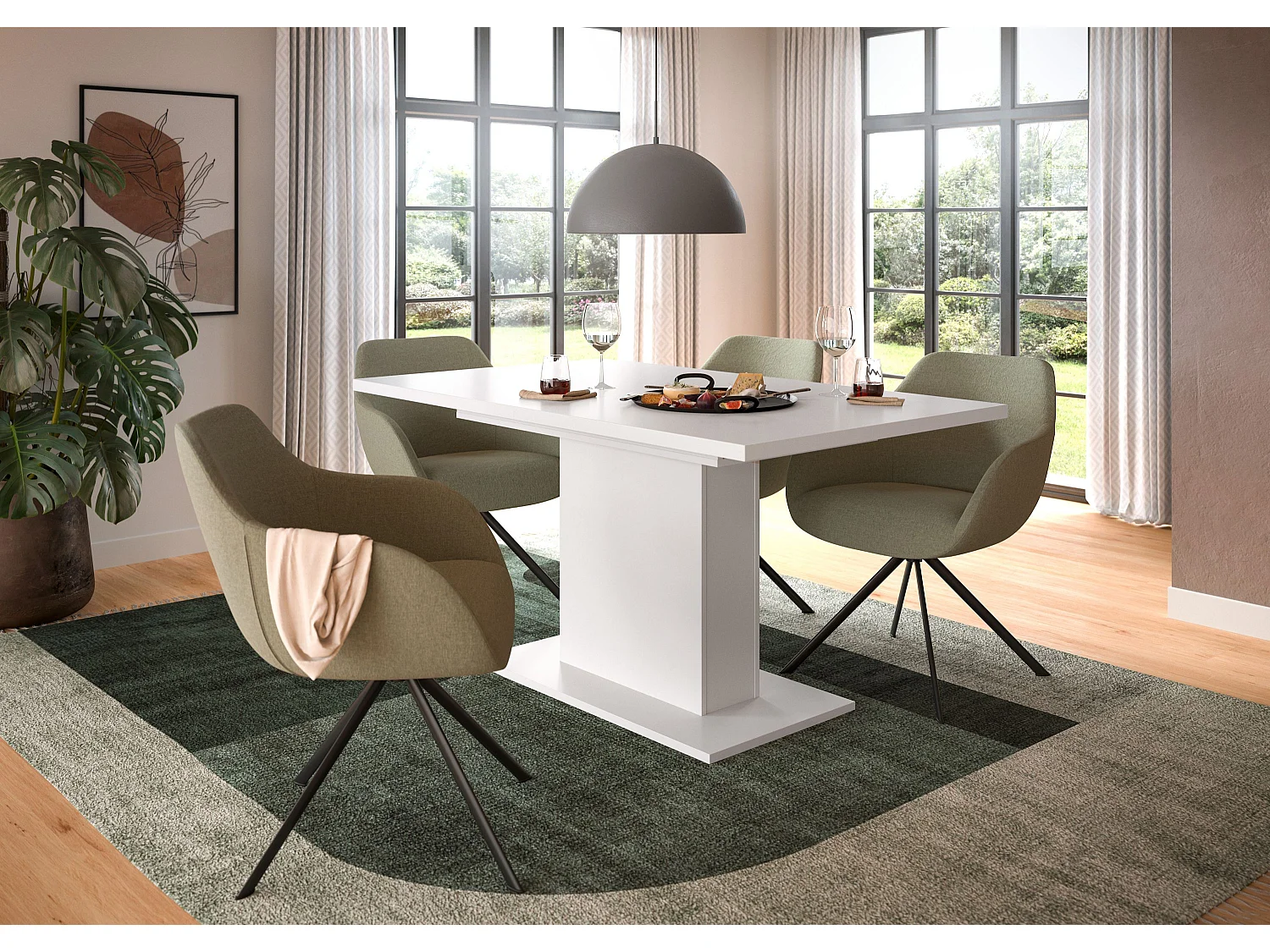 Table de salle à manger MOTION   (lxhxp : env. 150x76x90 cm) avec plateau  pied central blanc