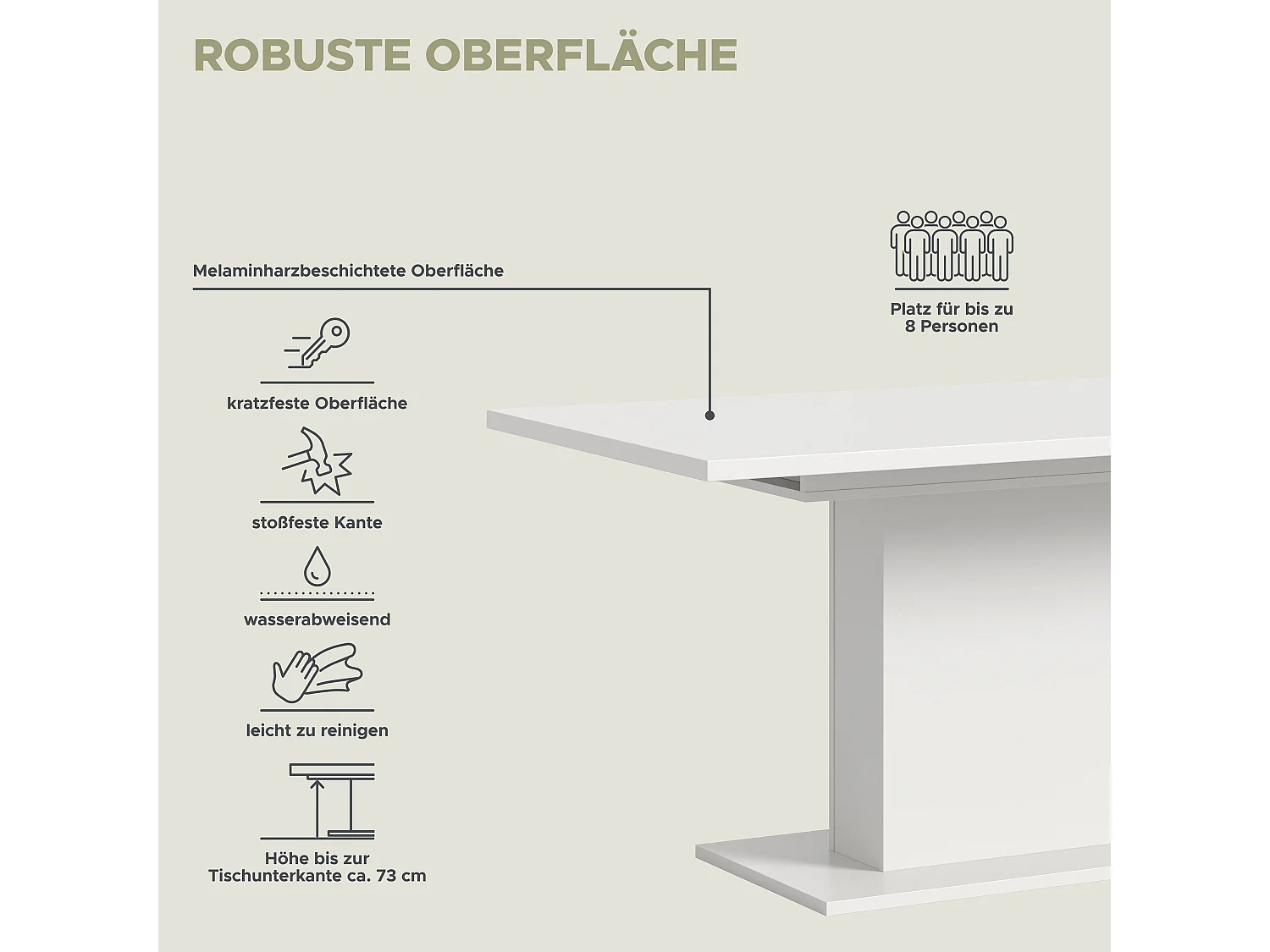 Table de salle à manger MOTION   (lxhxp : env. 150x76x90 cm) avec plateau  pied central blanc