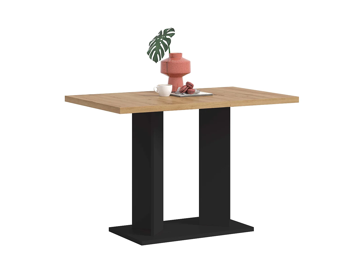 Table de salle à manger GUSTAV   (lxhxp : env. 110x76x70 cm)avec plateau aspect chêne/ pied en U noir