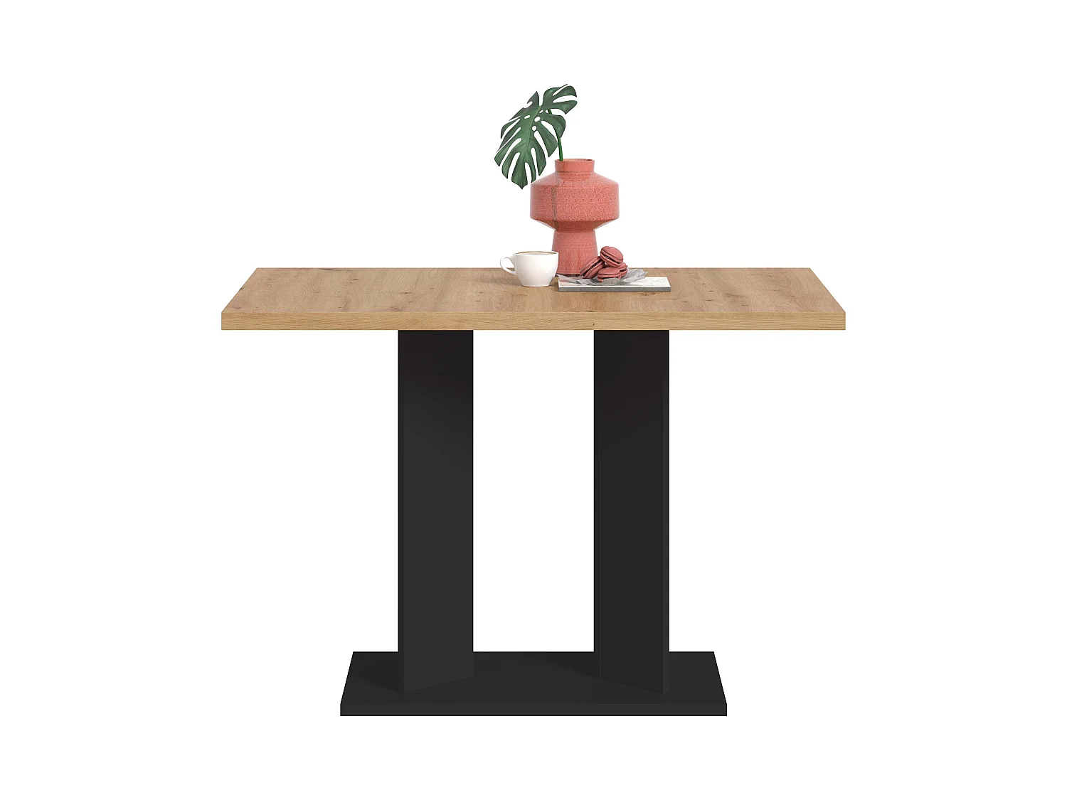Table de salle à manger GUSTAV   (lxhxp : env. 110x76x70 cm)avec plateau aspect chêne/ pied en U noir