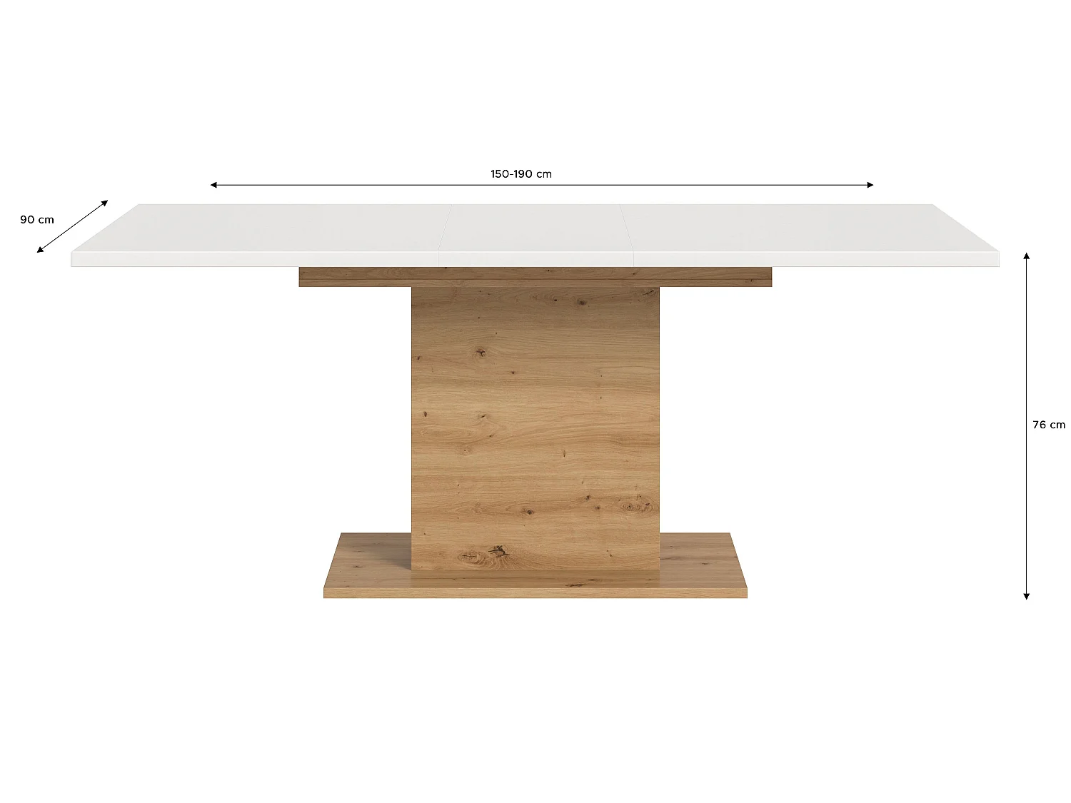 Table de salle à manger MOTION (lxhxp : env. 150x76x90 cm)  avec plateau  blanc /pied central chêne artisan
