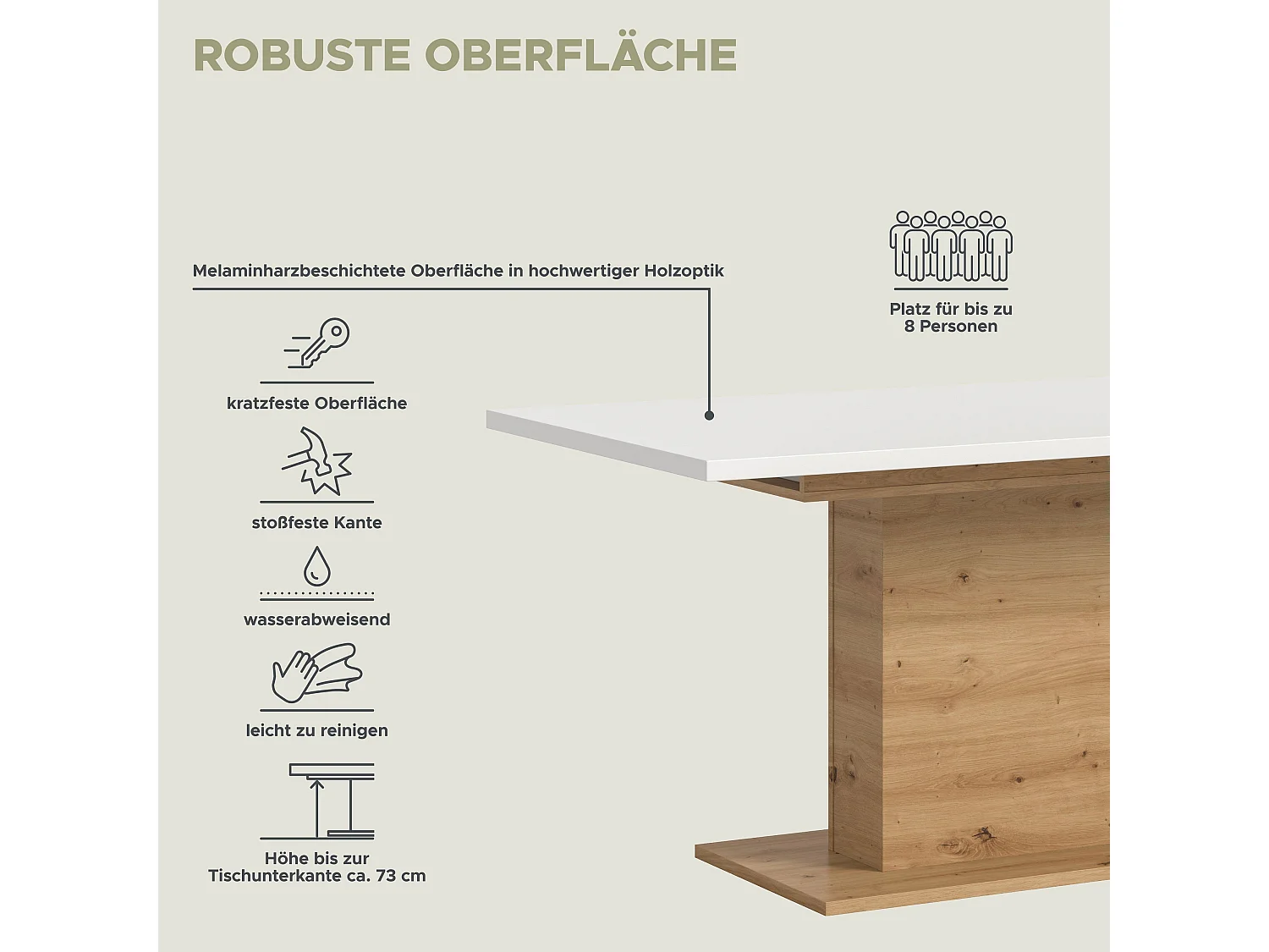 Table de salle à manger MOTION (lxhxp : env. 150x76x90 cm)  avec plateau  blanc /pied central chêne artisan