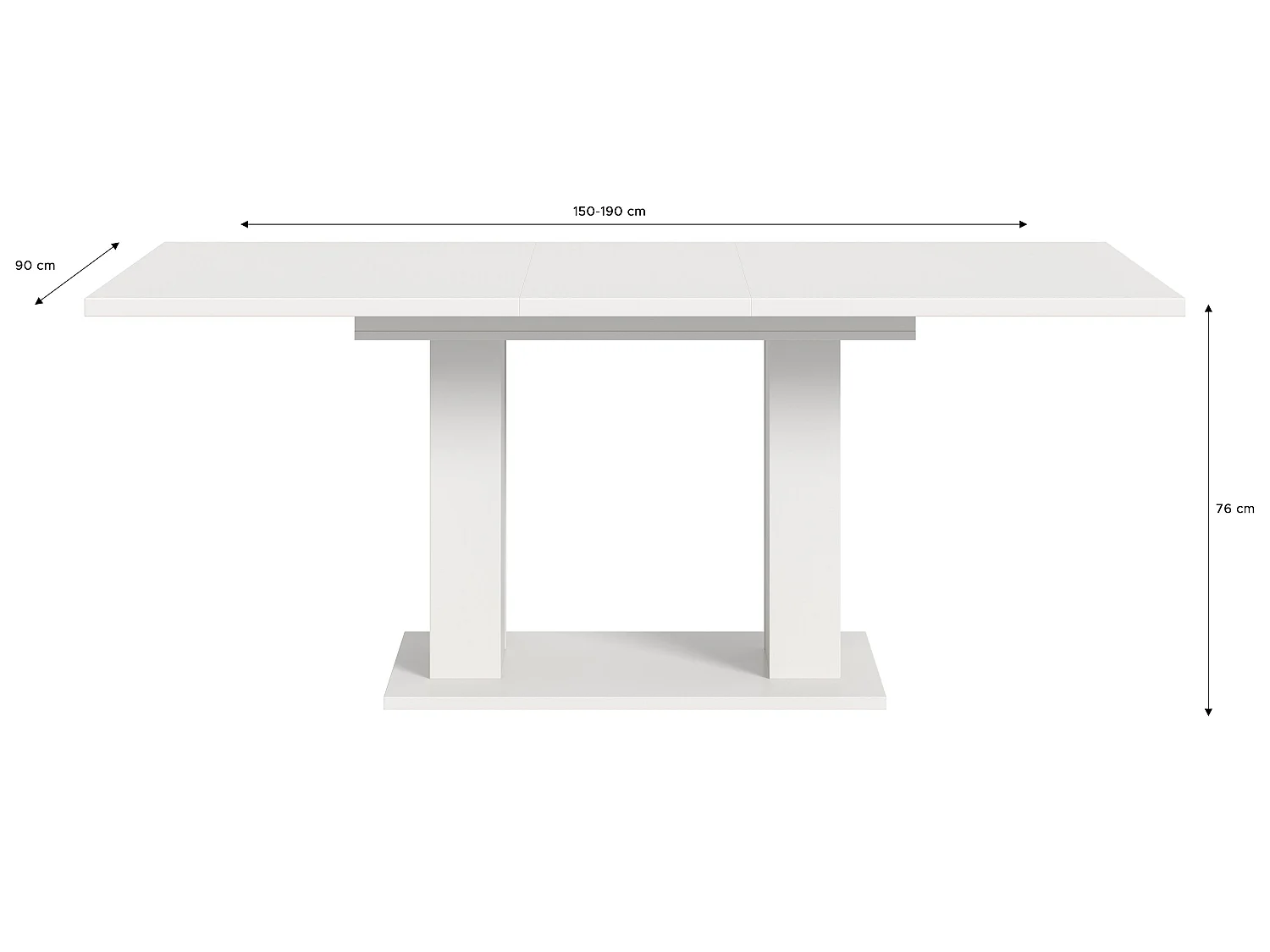 Table de salle à manger MOTION (lxhxp : env. 150x76x90 cm) avec plateau/ pied en U blanc