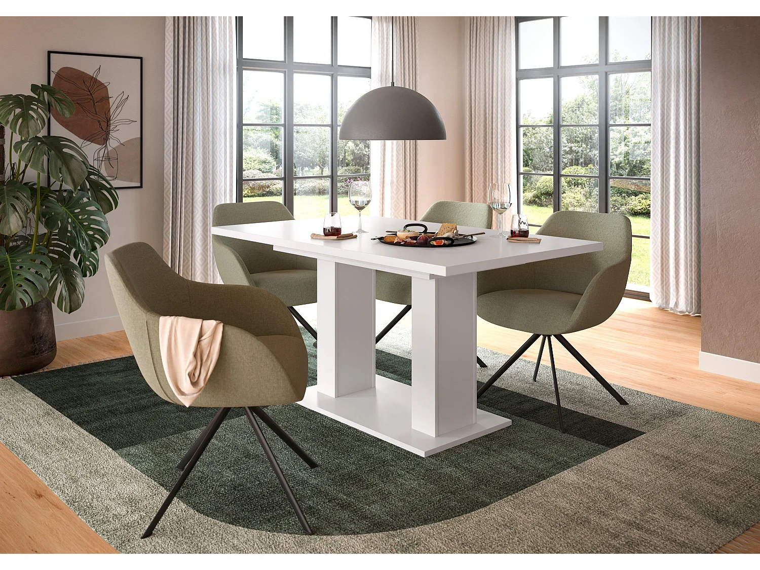 Table de salle à manger MOTION (lxhxp : env. 150x76x90 cm) avec plateau/ pied en U blanc
