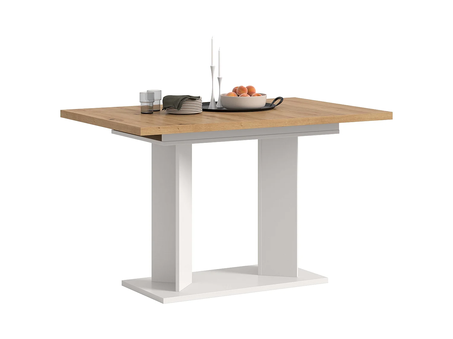 Table de salle à manger GUSTAV (lxhxp : env. 160x76x80 cm) avec plateau chêne  artisan/ pied en U blanc