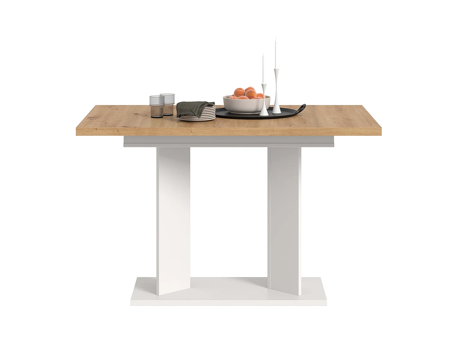 Table de salle à manger GUSTAV (lxhxp : env. 160x76x80 cm) avec plateau chêne  artisan/ pied en U blanc
