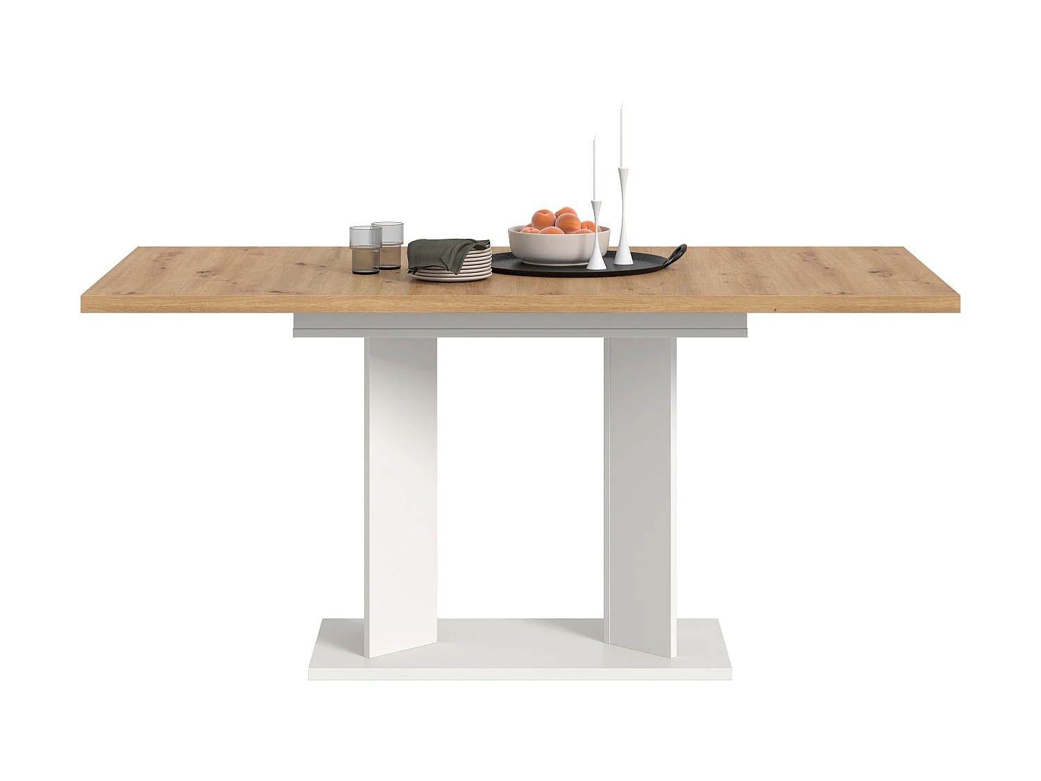 Table de salle à manger GUSTAV (lxhxp : env. 160x76x80 cm) avec plateau chêne  artisan/ pied en U blanc