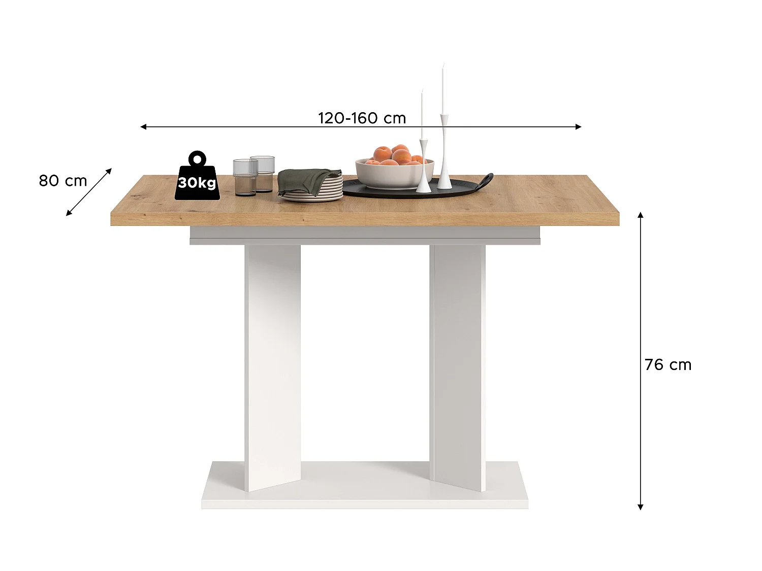 Table de salle à manger GUSTAV (lxhxp : env. 160x76x80 cm) avec plateau chêne  artisan/ pied en U blanc
