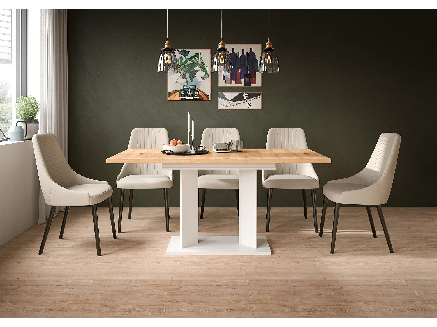 Table de salle à manger GUSTAV (lxhxp : env. 160x76x80 cm) avec plateau chêne  artisan/ pied en U blanc