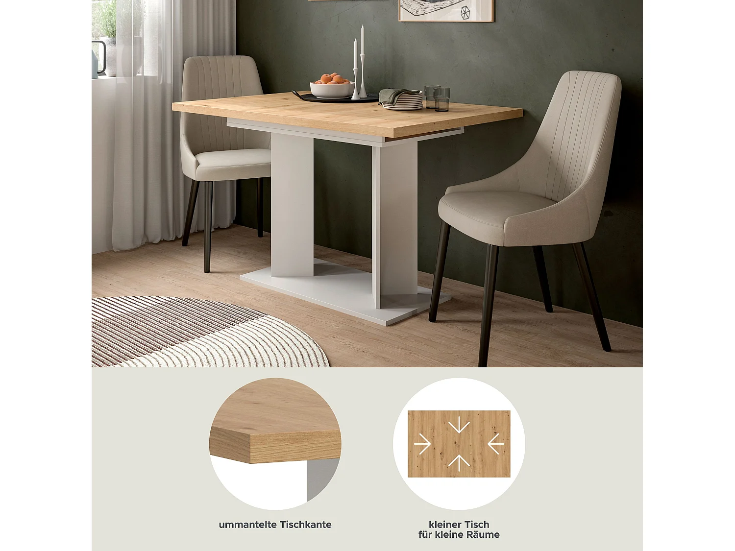 Table de salle à manger GUSTAV (lxhxp : env. 160x76x80 cm) avec plateau chêne  artisan/ pied en U blanc