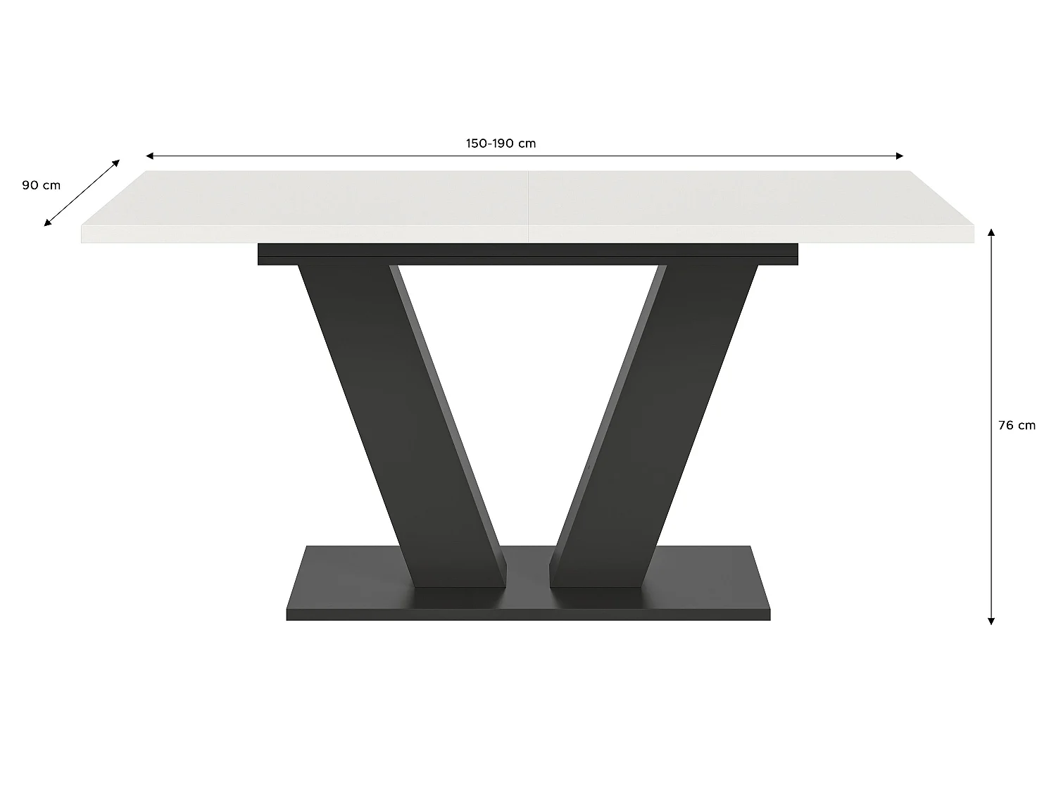 Table de salle à manger MOTION (lxhxp : env. 150x76x90 cm) avec plateau blanc / pied en V gris