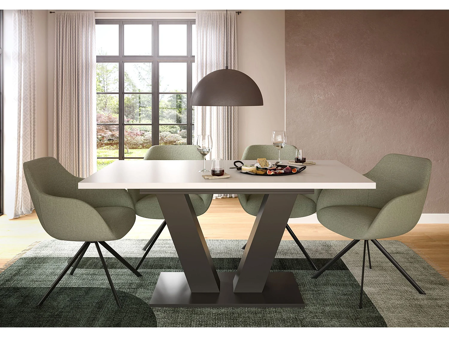Table de salle à manger MOTION (lxhxp : env. 150x76x90 cm) avec plateau blanc / pied en V gris