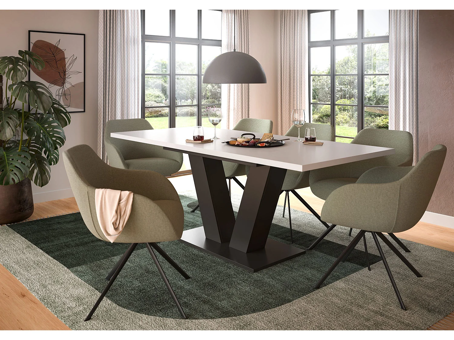 Table de salle à manger MOTION (lxhxp : env. 150x76x90 cm) avec plateau blanc / pied en V gris