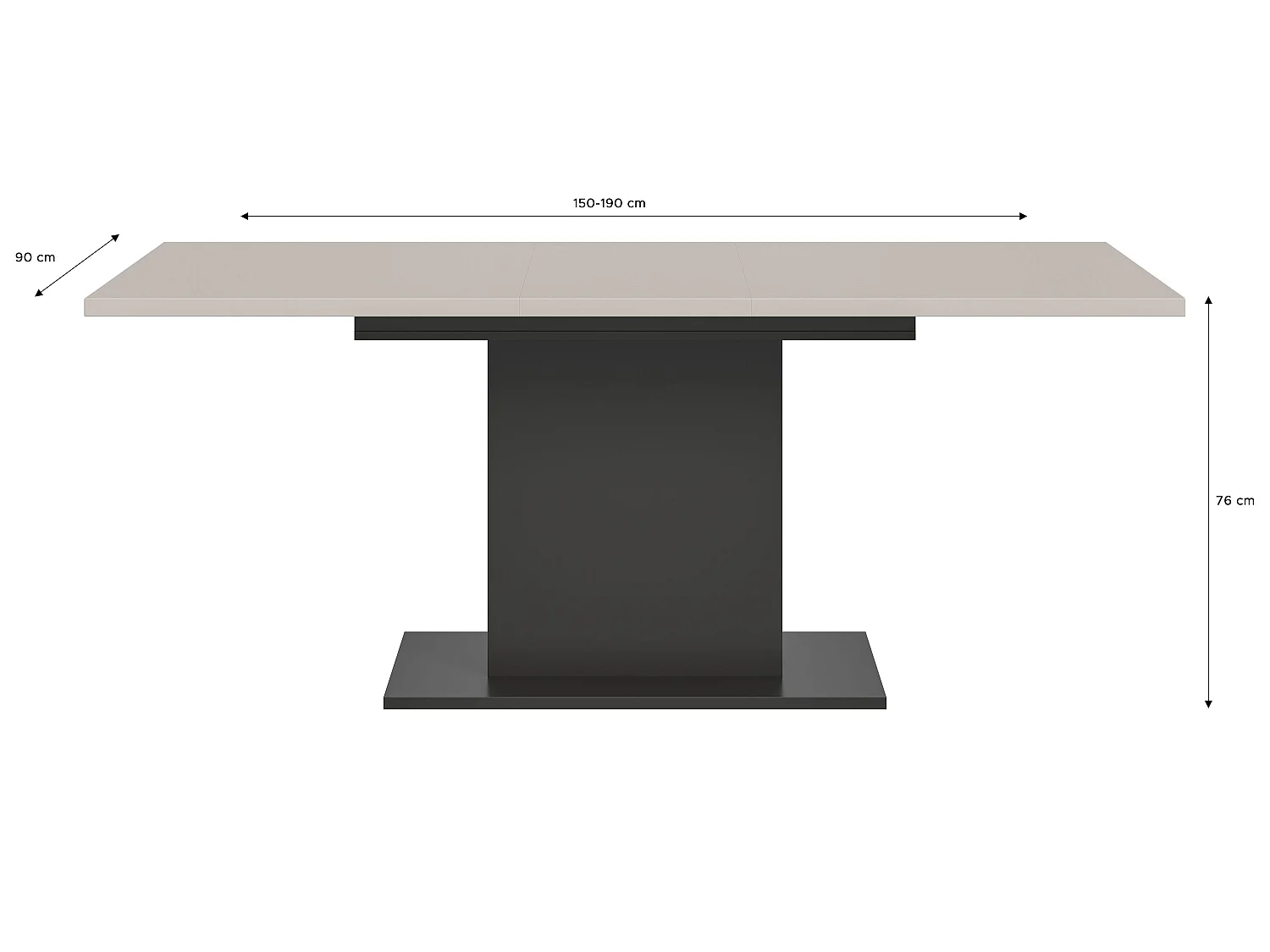 Table de salle à manger MOTION  (lxhxp : env. 150x76x90 cm)avec plateau cachemire/ pied central gris