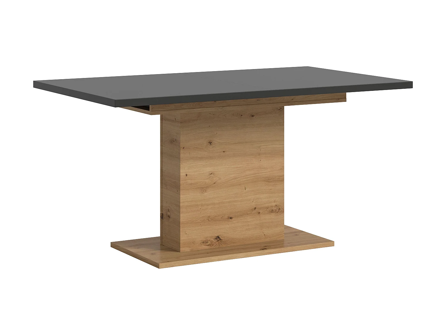 Table de salle à manger MOTION (lxhxp : env. 150x76x90 cm) avec plateau gris/ pied central  aspect chêne