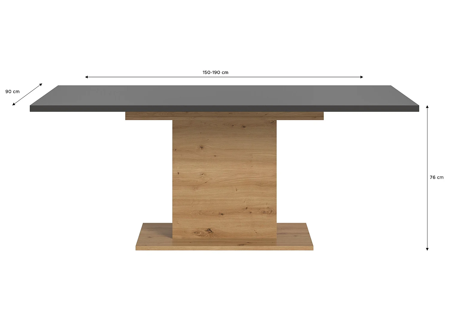 Table de salle à manger MOTION (lxhxp : env. 150x76x90 cm) avec plateau gris/ pied central  aspect chêne