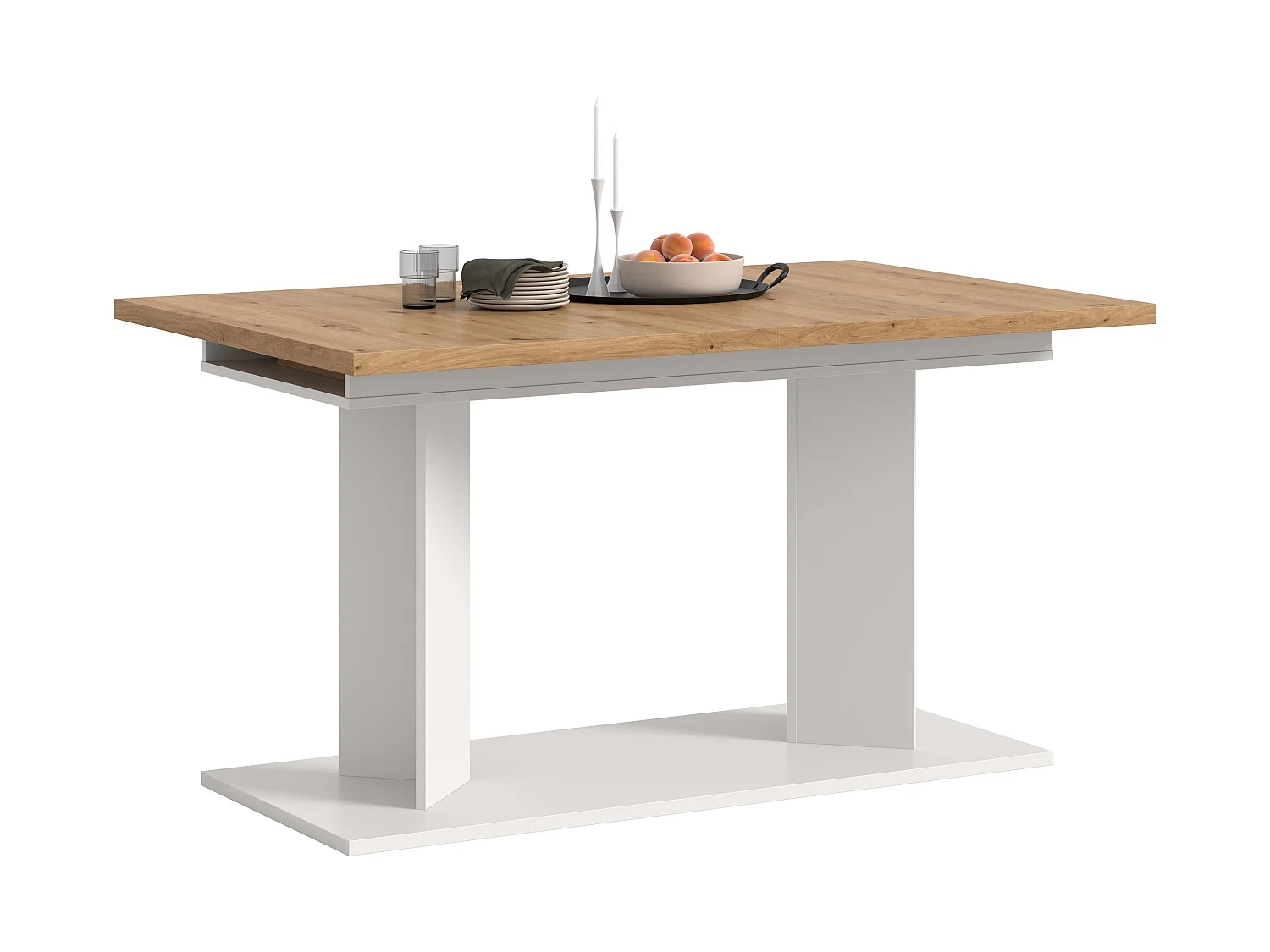 Table de salle à manger GUSTAV (lxhxp : env. 220x76x100 cm) avec plateau chêne  artisan/ pied en U blanc
