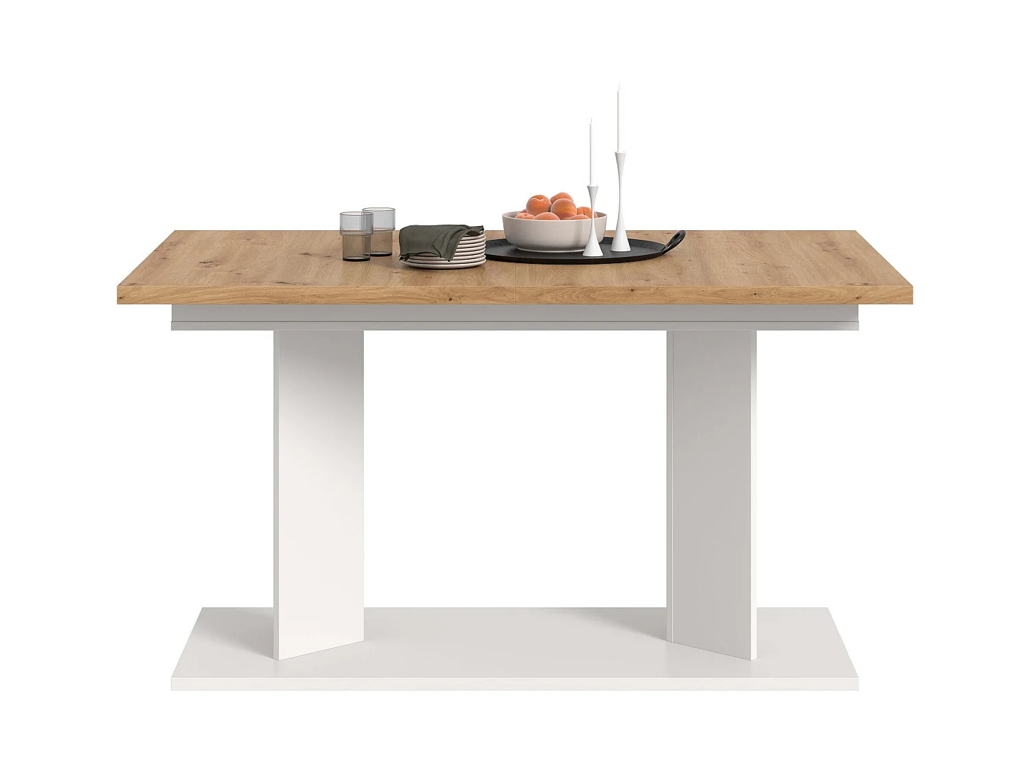 Table de salle à manger GUSTAV (lxhxp : env. 220x76x100 cm) avec plateau chêne  artisan/ pied en U blanc